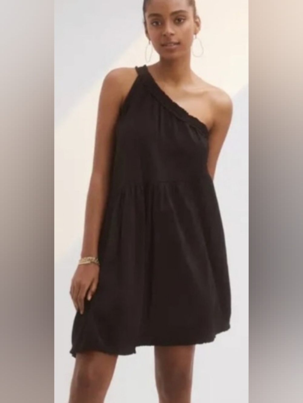 Anthropologie Mini Dress One Shoulder In Black Sz S
